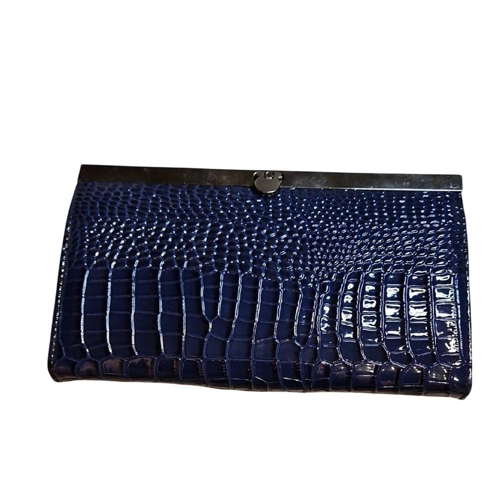 Elegant Blue Crocodile-Embossed Clutch